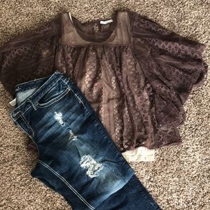 Maurices plus purple butterfly sleeve lace shirt